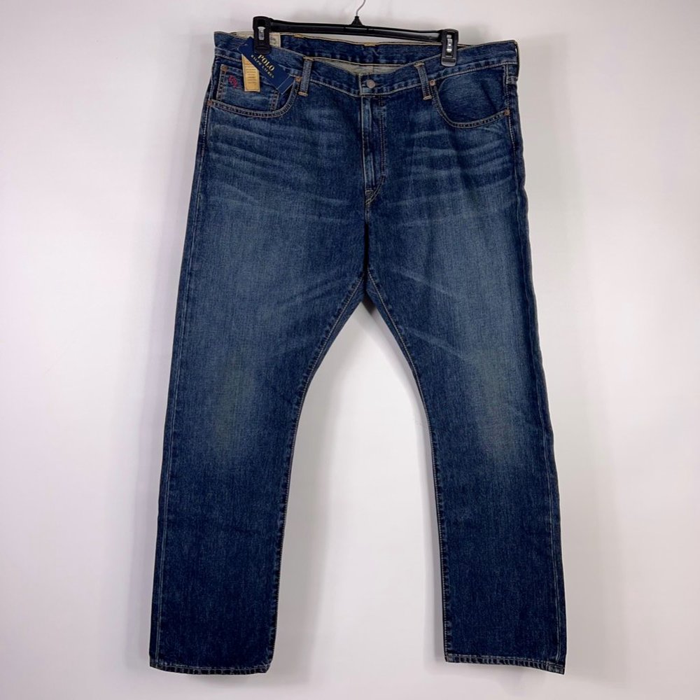 Polo Ralph Lauren Mens Varick Classic Straight Jeans Blue Whiskered 40x32 New